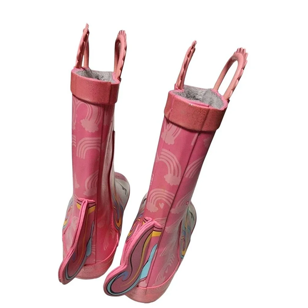 My Little Pony Unicorn Girls Rain Boots Size 13/1 Faux Fur Lining